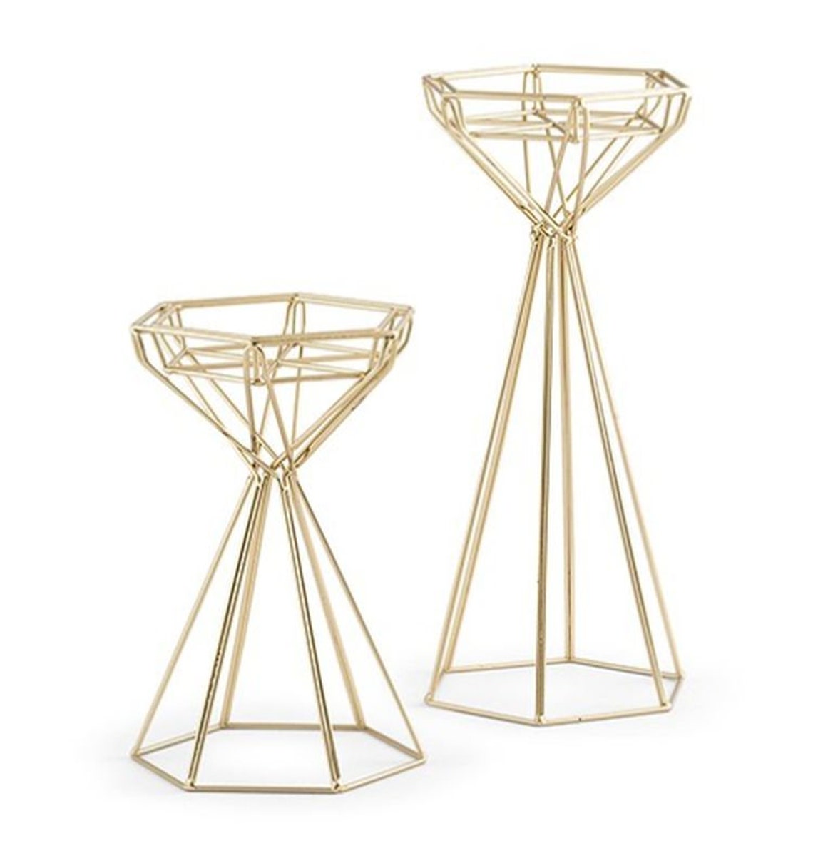 Gold Geometric Centerpieces Set of 12 Wire Prism Candle Etsy