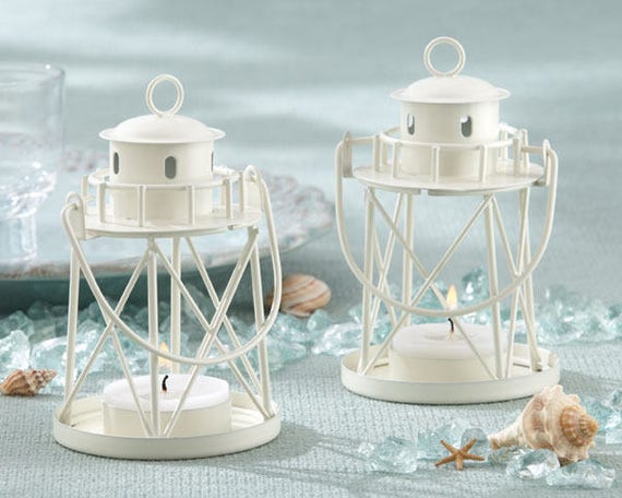 Small Lighthouse Lanterns 4.5 Tall White Nautical Ocean Beach