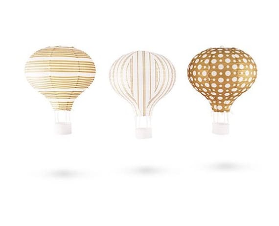 Hot Air Balloon Lanterns Set Of 3 White Gold Lantern Image 0