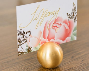 Gold Card Holders - Set of 8 - Shiny Round Seating Photo Place Card Holders - Wedding Decor - Buffet Menu Display - MW25994