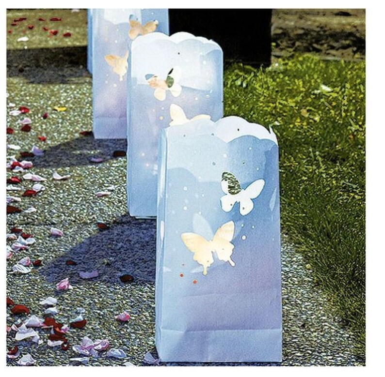 Butterfly Luminary Bags Set of 12 White Outdoor Wedding Etsy
