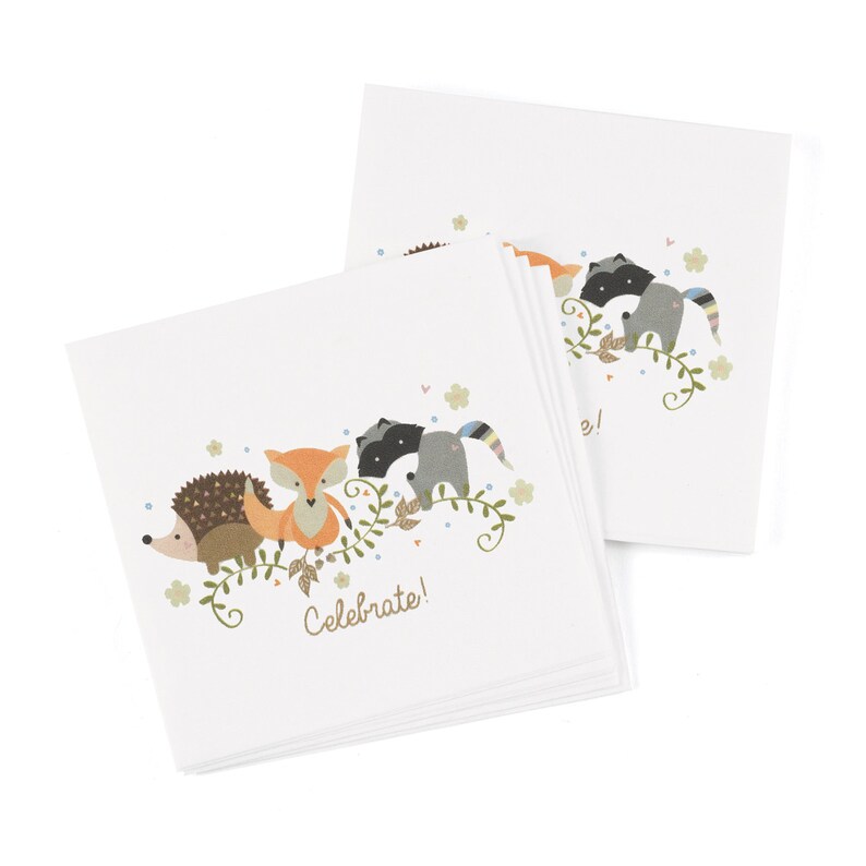 Pack of 50 Hedgehog Fox Raccoon Woodland Animals MW21851 Baby Shower Napkins