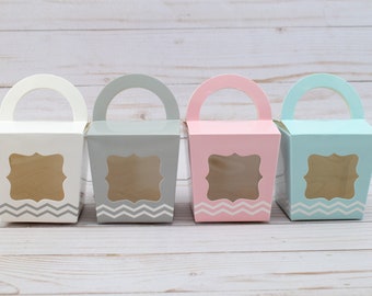 Cupcake Favor Boxes - Set of 12 - Pastel Tote Box Wedding Bridal Shower Favor Boxes