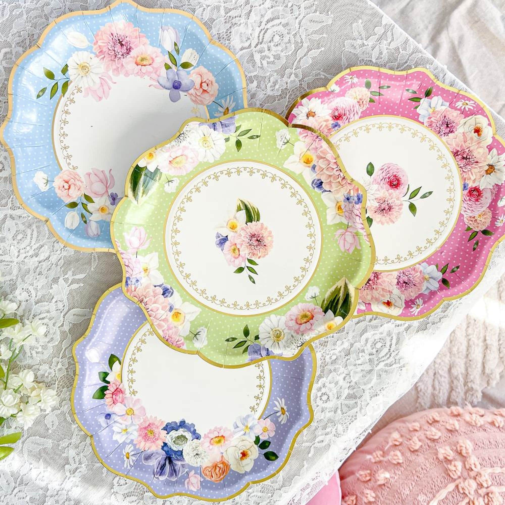 Floral Party Plates Set of 16 9 Assorted Pink Green Blue Lavender Bridal Shower Baby Shower Tea Party Birthday Party MW37110 Etsy UK