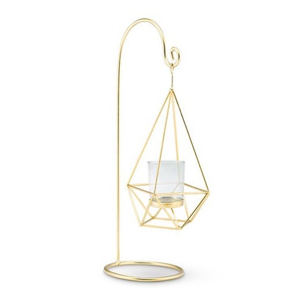 Gold Hanging Lanterns - 15" Tall - Set of 12 - Geometric Wedding Candle Centerpiece Table Decor Decorations - MW27038