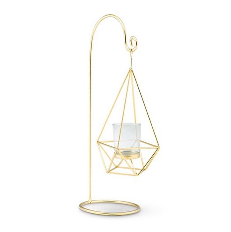 Gold Hanging Lanterns 15 Tall Set of 12 Geometric Wedding Candle Centerpiece Table Decor Decorations MW27038 image 1