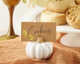 Pumpkin Card Holders - Set of 6 - White Fall Autumn Wedding Seating Photo Place Card Holders - Buffet Menu Display - MW37090