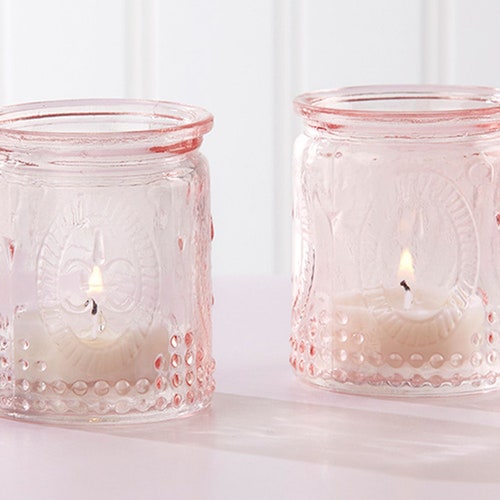 Pink Candle Holders Set of 4 Glass Tealight Holder Wedding Etsy