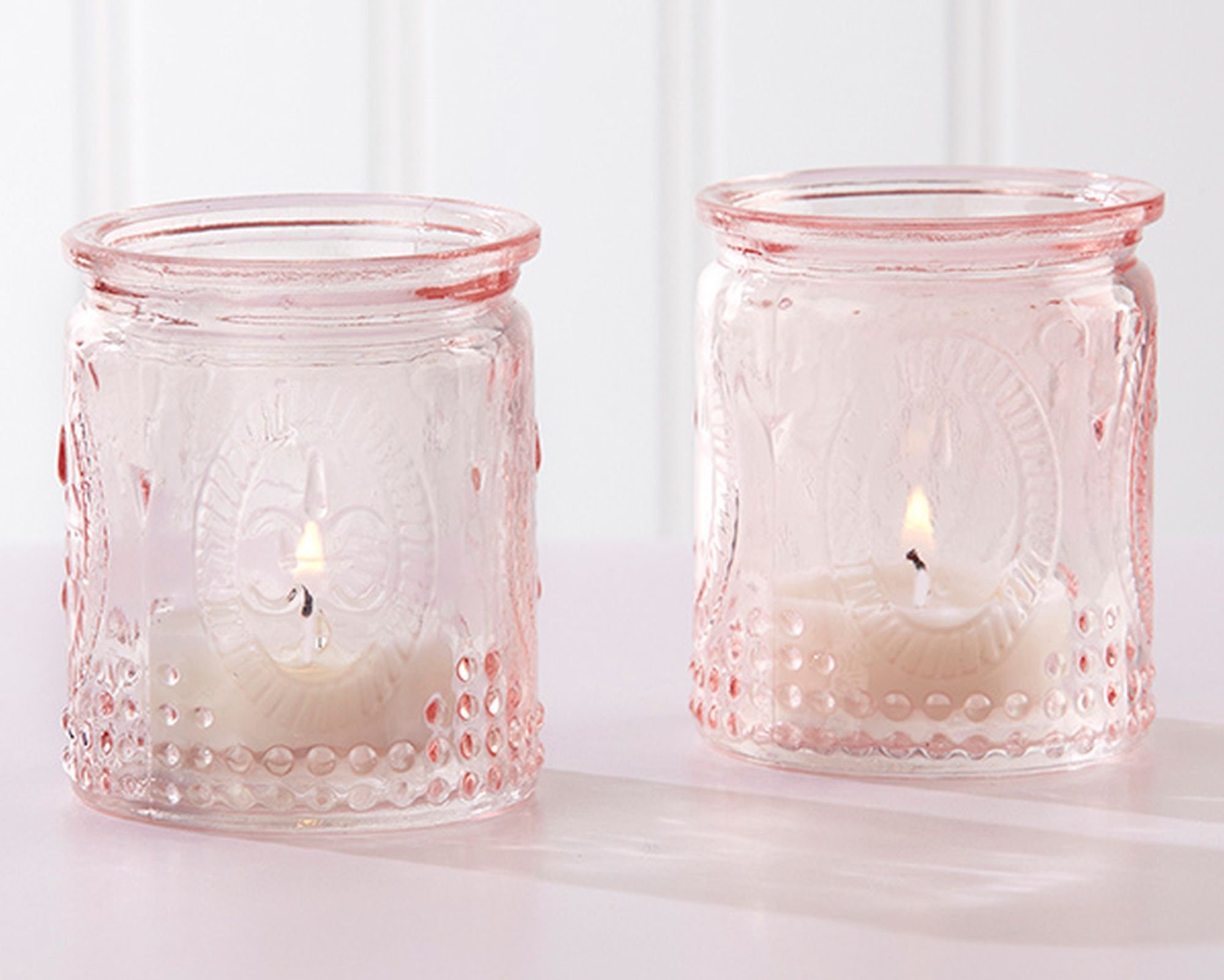 Kate Aspen Vintage Glass Tea Light Holder Set of 4, Pink