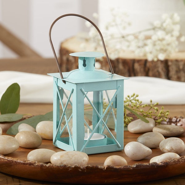 Mini Blue Lantern - 4.5" Tall - Beach Wedding Reception Table Decoration - Rustic Country Barn Party - MW37038
