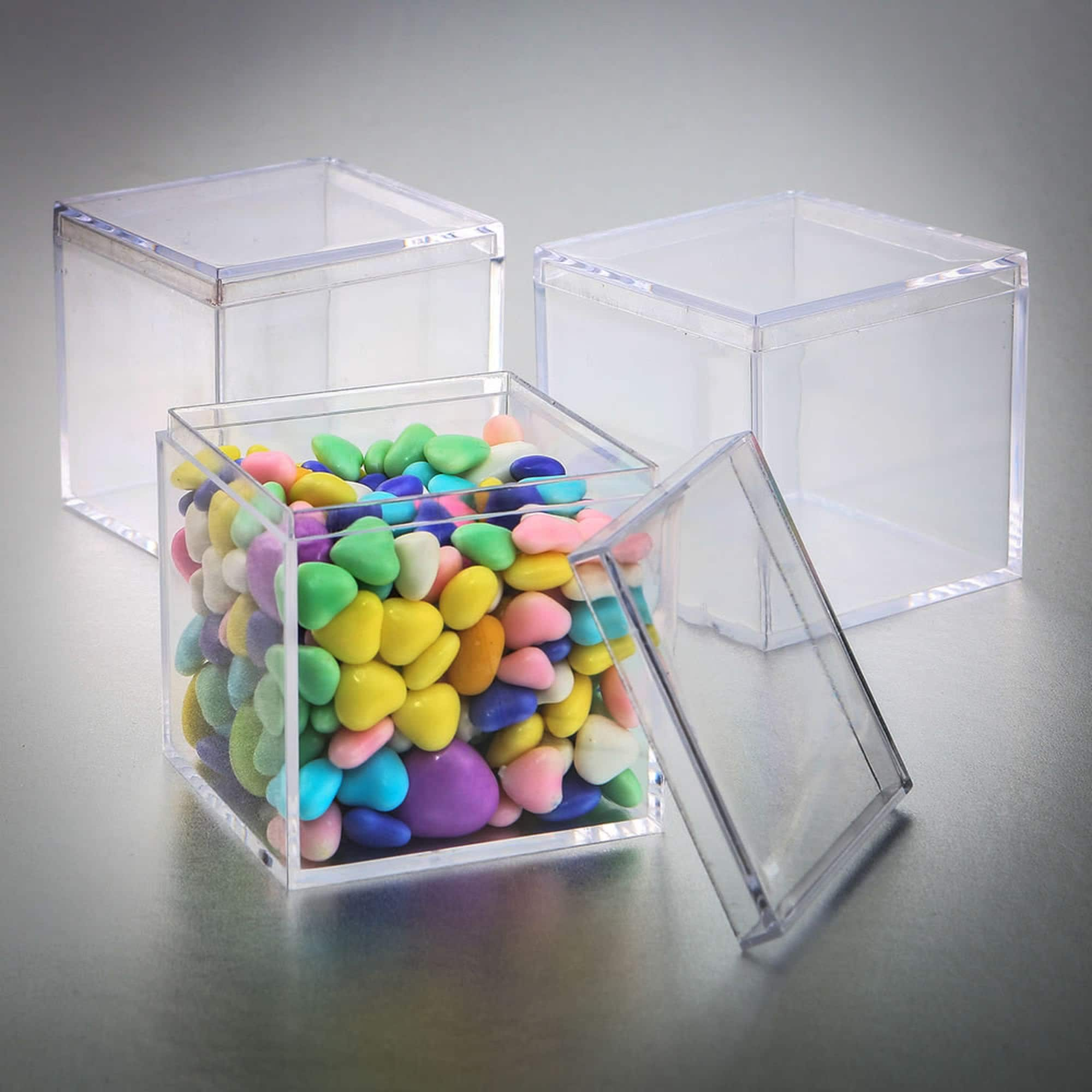 Acrylic Cubes for Display Acrylic Box with Lid 4 Pieces Clear Display Box  Plastic Square Cube Jewelry Storage Containers Wedding Christmas Candy Gift