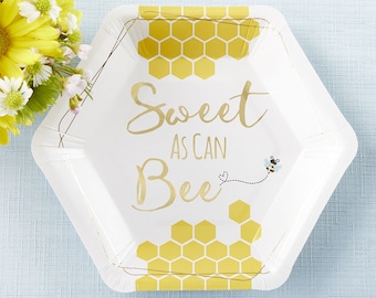 Baby Shower Dessert Plates - Set of 16 - 7" Sweet as Can Bee Yellow Gold Tableware - MW37033