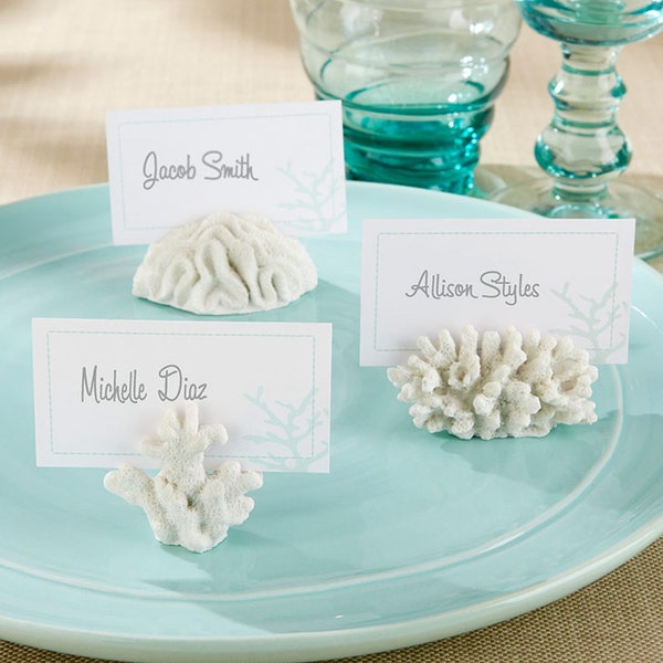 Coral Card Holders - Set of 6 - White Beach Tropical Theme Wedding Seating Photo Place Card Holders - Buffet Menu Display - MW30656