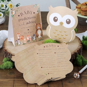Cartes-conseils pour baby shower hibou des bois - lot de 50 - alternative au livre d'or de shower non sexiste - MW37139