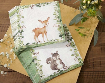 Woodland Party Napkins - Set of 30 - Rustic Animals Baby Shower Tableware - MW37016