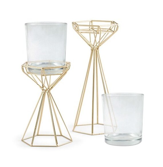 Gold Geometric Centerpieces Set Of 12 Wire Prism Candle Image 0
