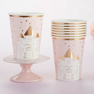 Princess Party Cups - Set of 8 - Pink Gold Birthday Party Baby Shower Paper Cups - Reception Luncheon Dinner - MW36938