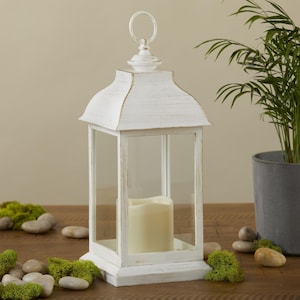 White Wedding Lanterns - 12&quot; Tall - Plastic LED Reception Centerpiece Table Decoration - Rustic Farmhouse - MW37083
