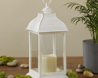 White Wedding Lanterns - 12" Tall - Plastic LED Reception Centerpiece Table Decoration - Rustic Farmhouse - MW37083
