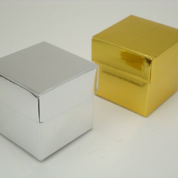 Silver Gold Boxes - Set of 12 - Metallic Wedding Cube Favor Candy Truffle Boxes - Tiny Holiday Gift Boxes - MW18176