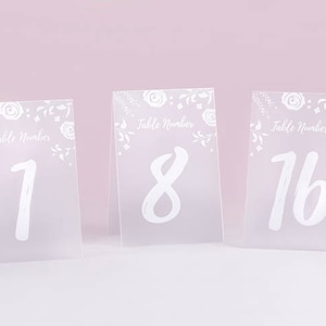Chiffres de table floraux, décorations de numéros de réception de mariage, tente givrée blanche - Lot de 18 - MW35741
