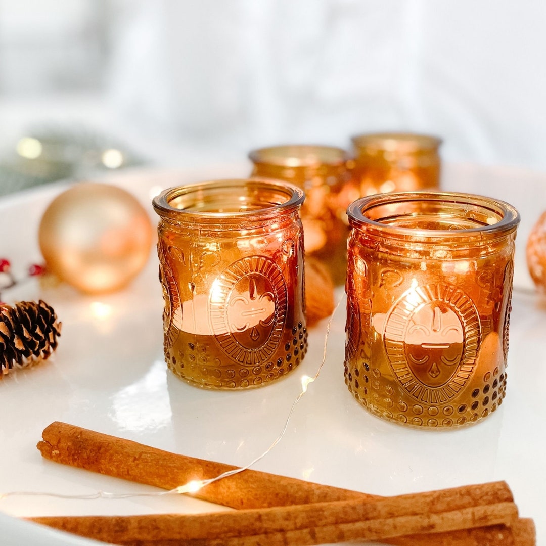 Amber Candle Holders Set of 4 Glass Tealight Holder Wedding Reception