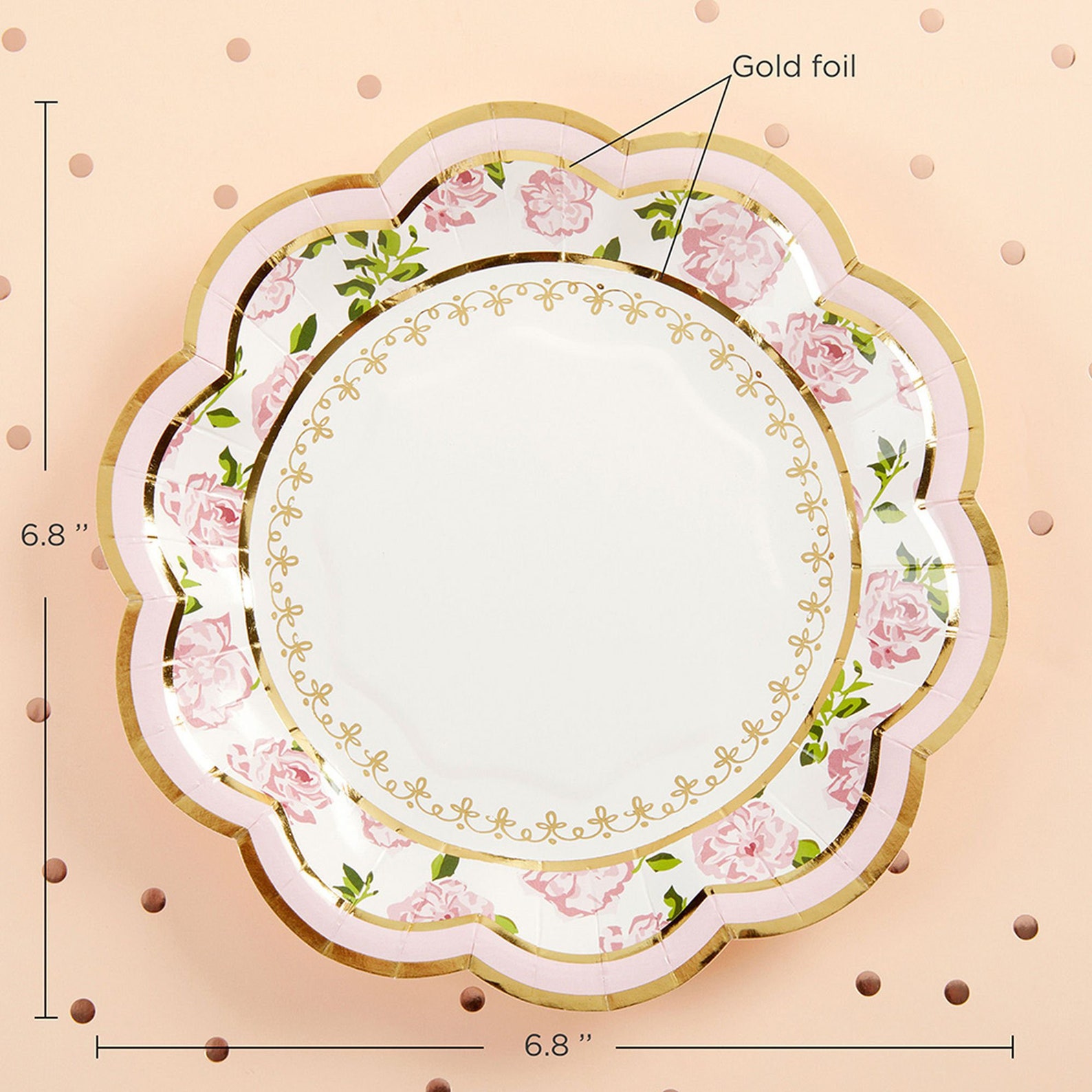 Pink Floral Dessert Plates Set of 16 Gold Foil Paper Etsy