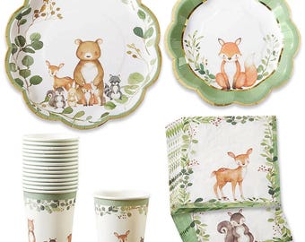 Woodland Plates Napkins - Set of 78 - Baby Shower Tableware Set - MW37141