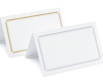 White with Gold Border Wedding Pack of 12 Place Cards 