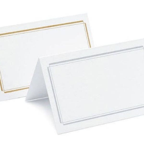 Wedding Place Cards - Pack of 50 - Silver or Gold Double Border Tent Style Folding Placecards Reception Seating Cards MW15322