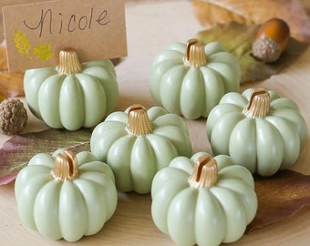 Pumpkin Card Holders - Set of 6 - Sage Green Fall Autumn Wedding Seating Photo Place Card Holders - MW37131