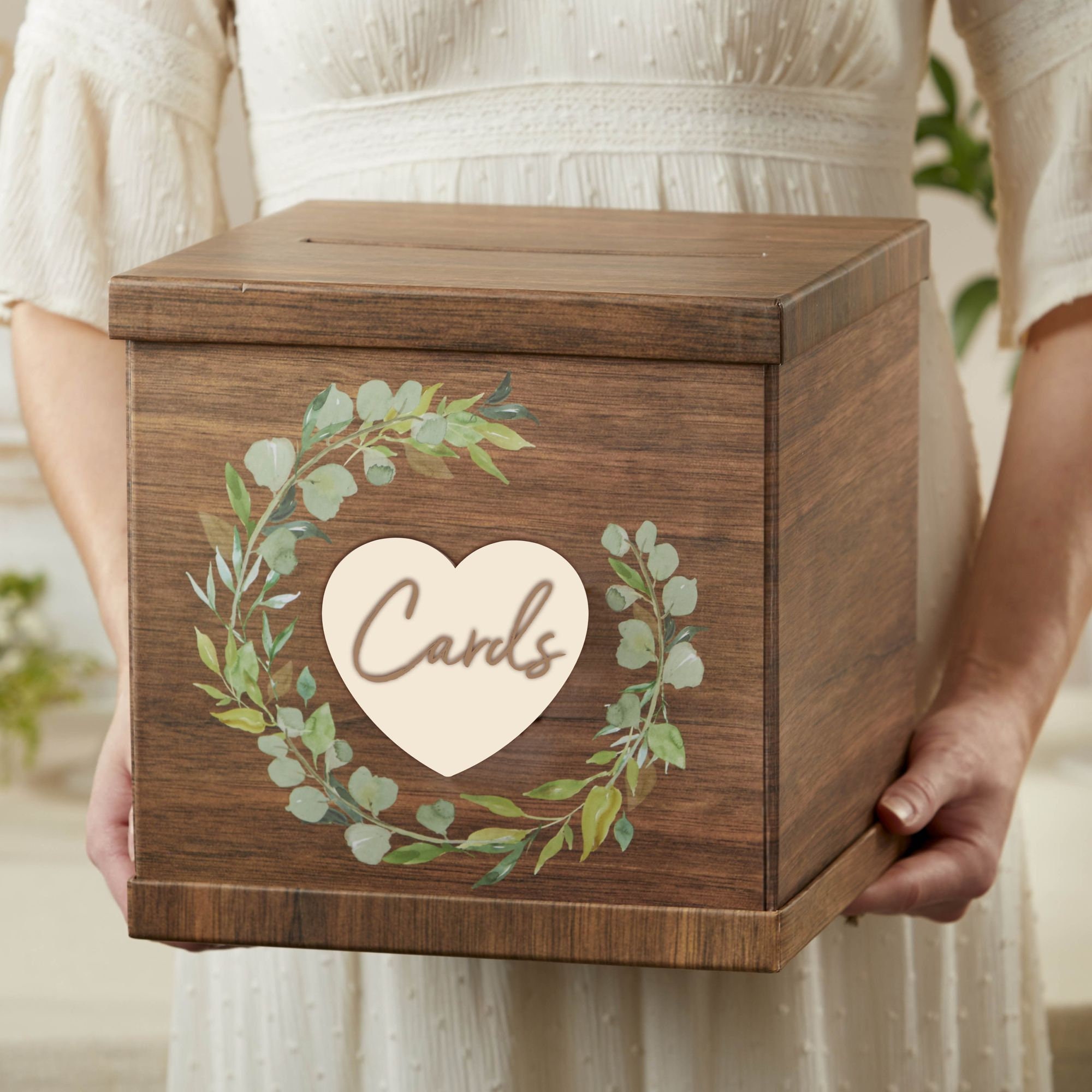 Wedding Card Box Rustic Brown Floral Wood Design Greeting Etsy