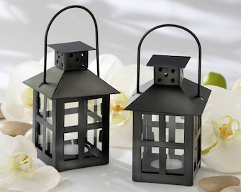 Small Black Lanterns - 5" Tall - Antique Vintage Theme Lantern Wedding Reception Table Decorations - MW30353