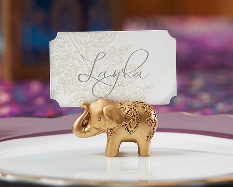Set of 6 Wedding Asian Theme Decor Elephant Card Holders Gold Resin Seating Photo Place Card Holders MW34368 Buffet Menu Display