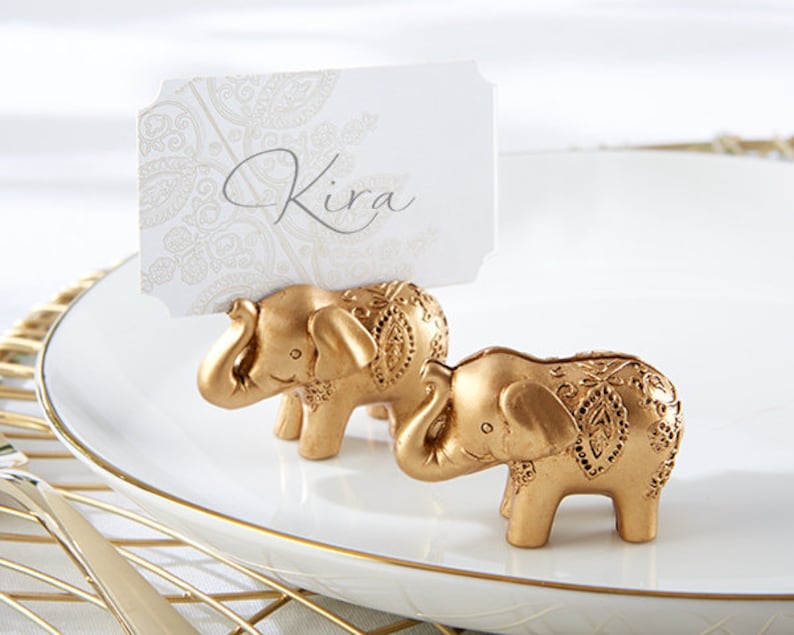 Set of 6 Wedding Asian Theme Decor Elephant Card Holders Gold Resin Seating Photo Place Card Holders MW34368 Buffet Menu Display