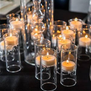 Glass Tealight Holders - Set of 4 - Miniature Luminaries Wedding Reception Table Decorations Centerpiece Candles - MW16299