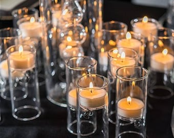 Glass Tealight Holders - Set of 4 - Miniature Luminaries Wedding Reception Table Decorations Centerpiece Candles - MW16299