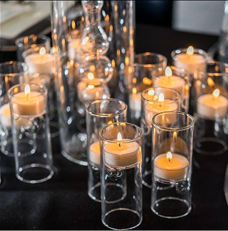 Glass Tealight Holders Set of 4 Miniature Luminaries Wedding