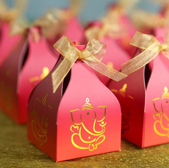 Ganesh Favor Boxes Red Gold Wedding Candy Boxes Favors Etsy