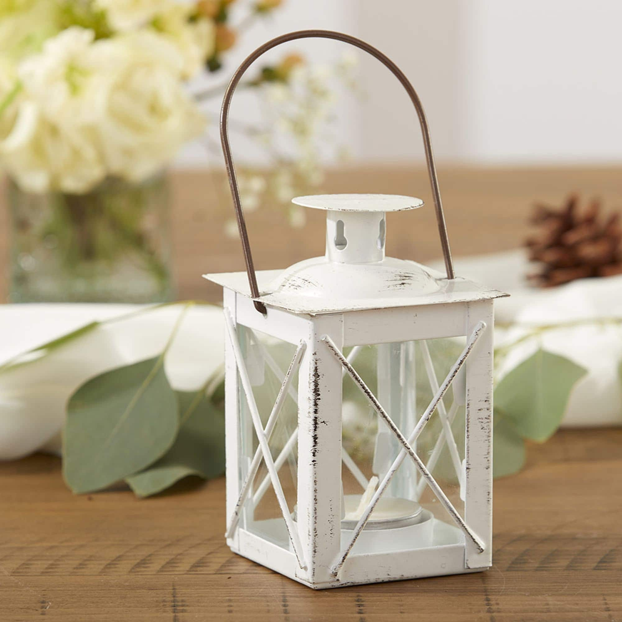 Mini White Lantern - Beach Wedding Reception Table Decoration - Rustic  Country Barn Party - MW37039