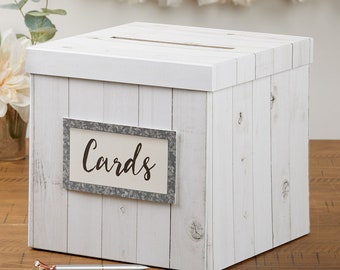 Wedding Card Box - Rustic White Wood Design Greeting Card Box - MW36976