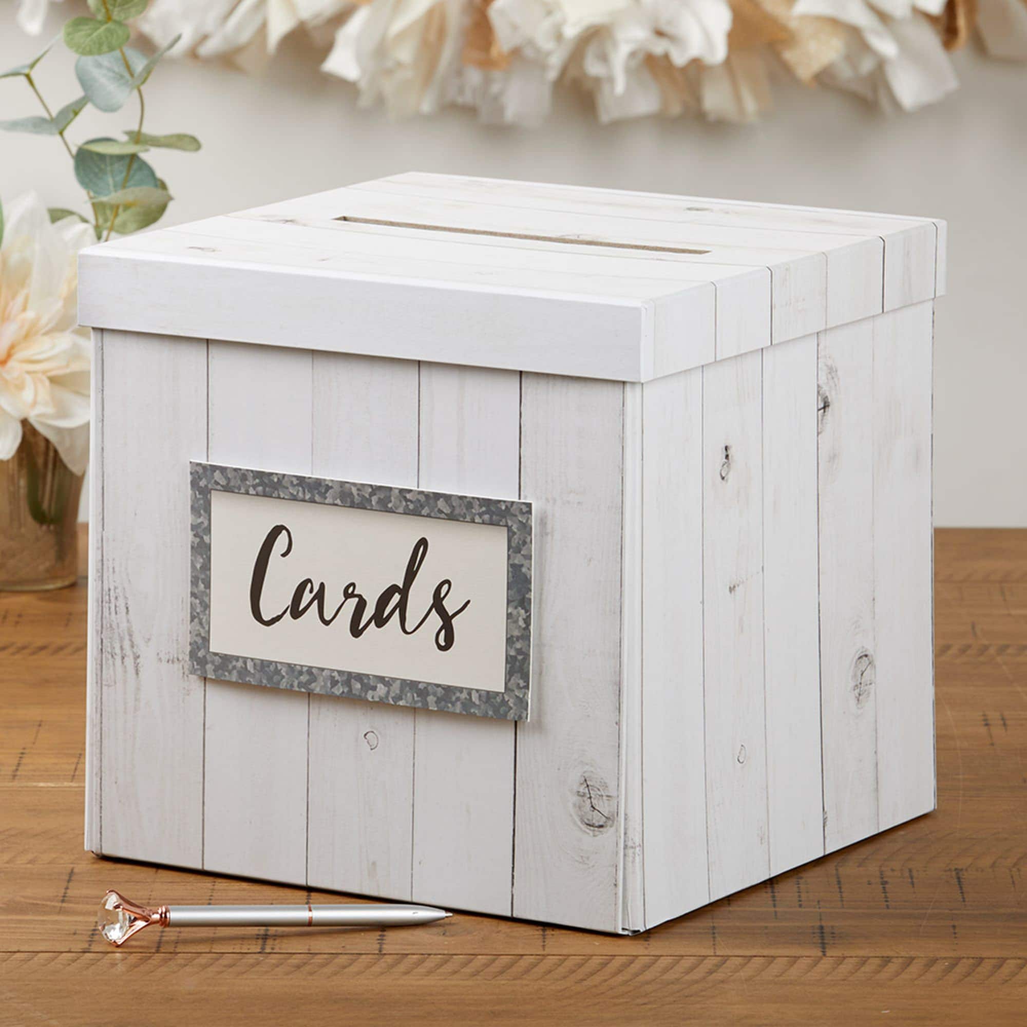 Rustic Wedding Card Box - Whitewashed Wood Card Cards Holder w