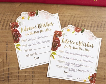 Bridal Shower Advice Cards - Pack of 50 - Burgundy Floral Autumn Guest Book Alternative Keepsake - MW37028