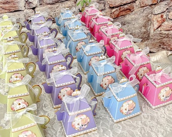 Tea Party Favors Boxes - Set of 24 - Teapot Pink Lavender Blue Green - Wedding Bridal Tea Shower Birthday Baby Shower - MW37109