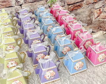 Tea Party Favors Boxes - Set of 24 - Teapot Pink Lavender Blue Green - Wedding Bridal Tea Shower Birthday Baby Shower - MW37109