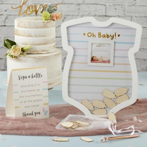 Baby Shower Signature Sign - Onesie Frame with Wooden Bottles - Guest Book Alternative - MW37081