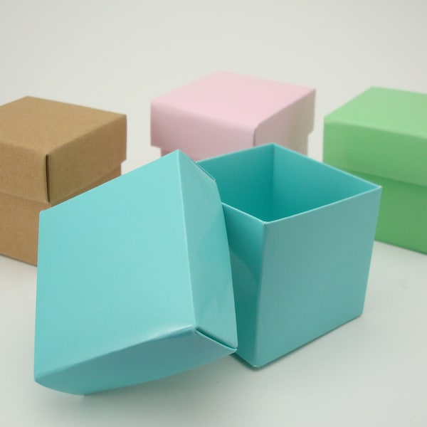 Cube Favor Boxes - Set of 12 - Aqua Blue Mint Green Pastel Pink or Kraft - Wedding Bridal Shower Favors Candy Boxes - MW10012
