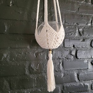 Crochet Hanging Planter with Beaded Tassel, Bubble Vase Included image 2