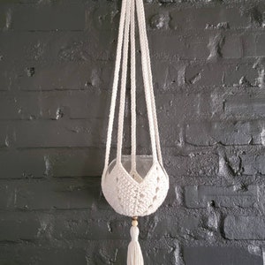 Crochet Hanging Planter with Beaded Tassel, Bubble Vase Included image 1