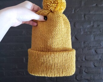 Knit Beanie with Pompom / Goldenrod